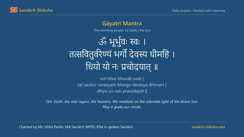 Gāyatrī Mantra in Devanagari with transliteration and meaning