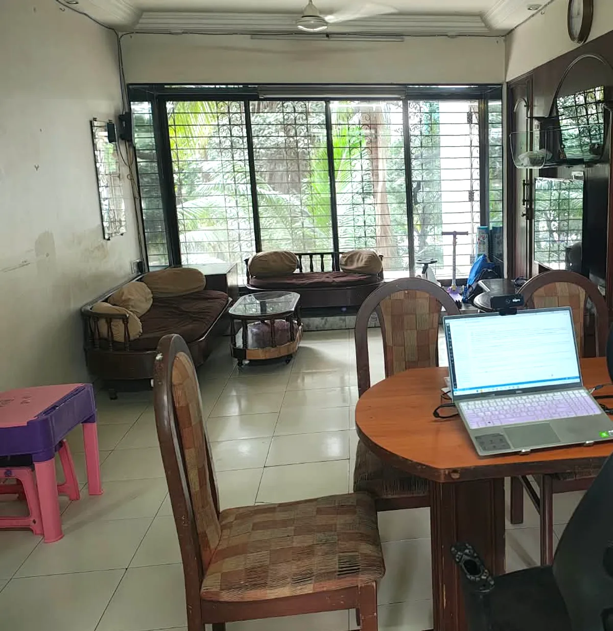 The teaching room at Borivali West: the table by the window where the in-person classes are held